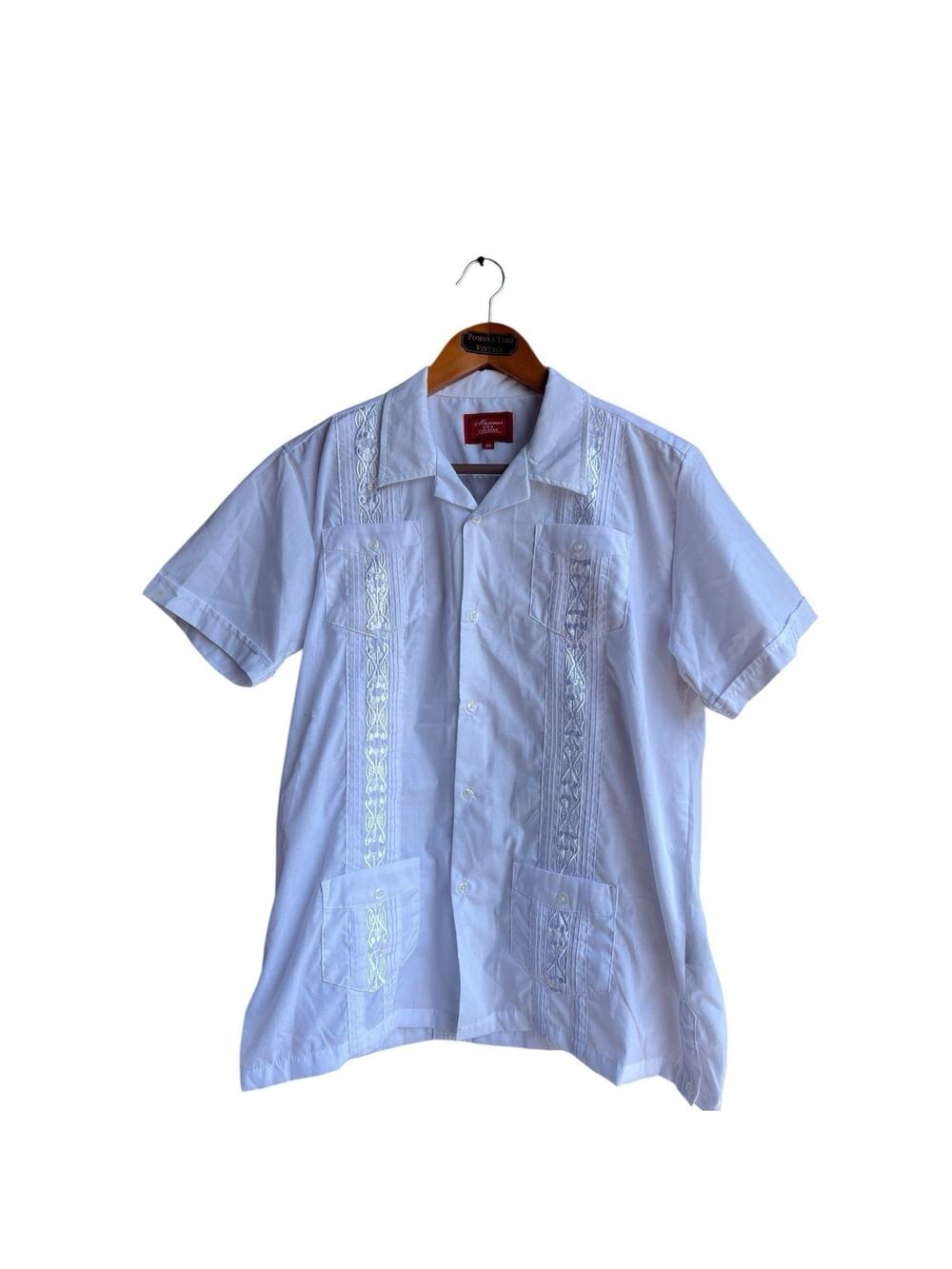Maximos Guayabera Shirt Mens 20 White Embroidered 4 Pocket Pleated
